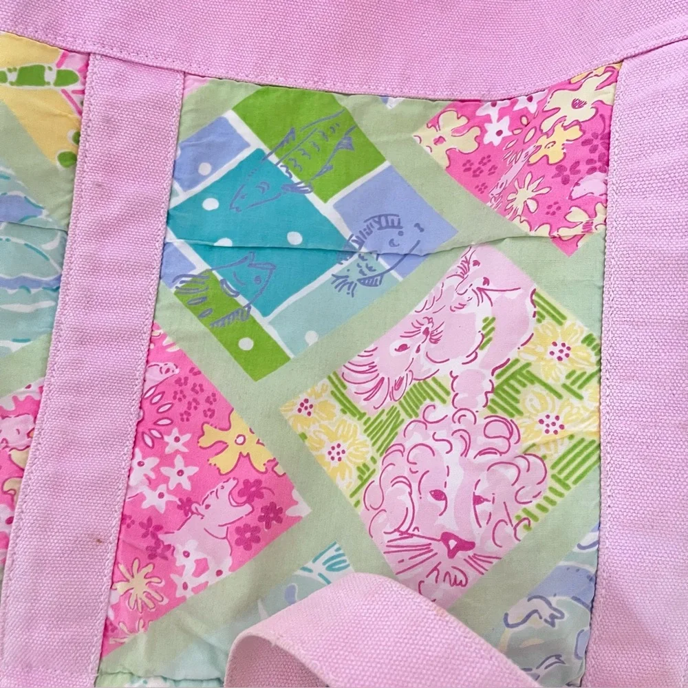 Lilly Pulitzer Pink and Green Tote Bag with Whimsical Design Vintage White Label - Picture 4 of 6